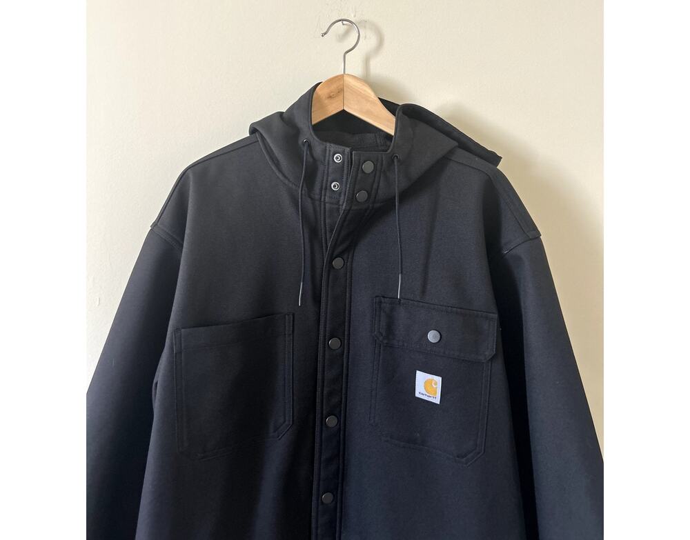 Black Carhartt Rain Defender Relaxed Fit Heavyweight Hooded Shirt Jacket Mens XL